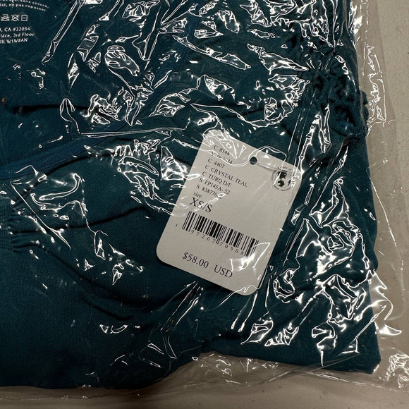 Free People Intimately Open Knit Sleeve Fitted Ruched Top Teal Women XS/S NWT - Picture 7 of 7